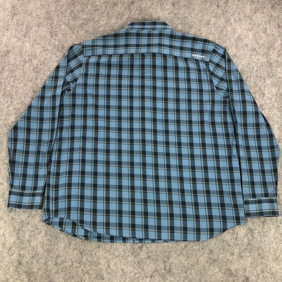 Oakley Button Up Shirt Mens XXL Blue Plaid Long Sleeve Pocket Logo Cotton Blend - Picture 4 of 10